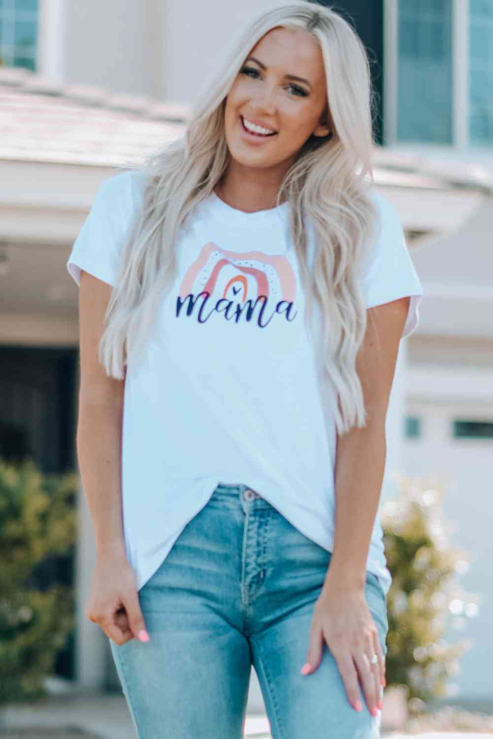 Women Mama Graphic Round Neck Tee Shirt
