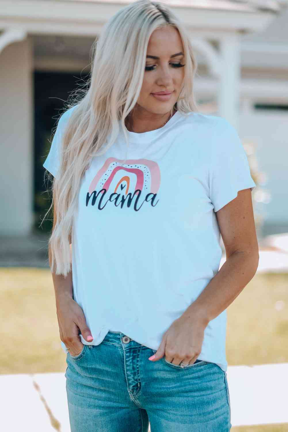 Women Mama Graphic Round Neck Tee Shirt