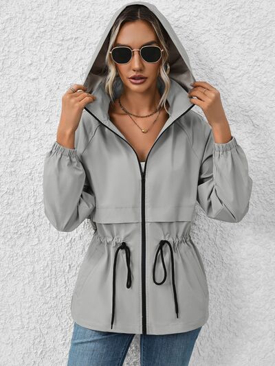 Drawstring Zip Up Hooded Jacket