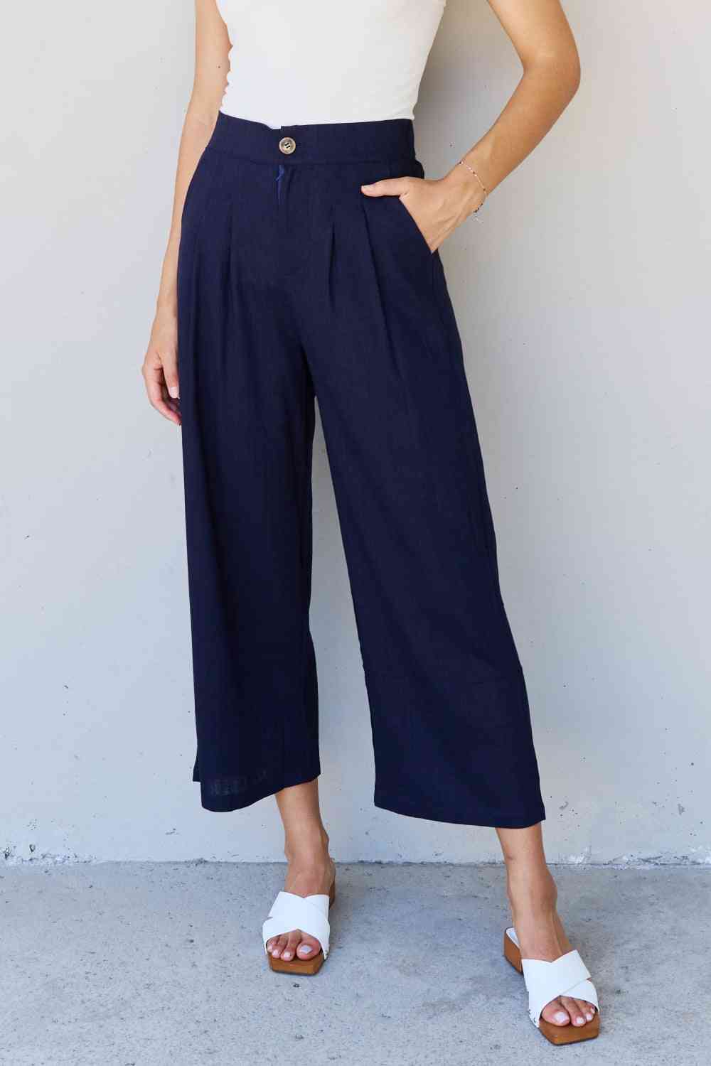 Full Size Pleated Detail Linen Pants