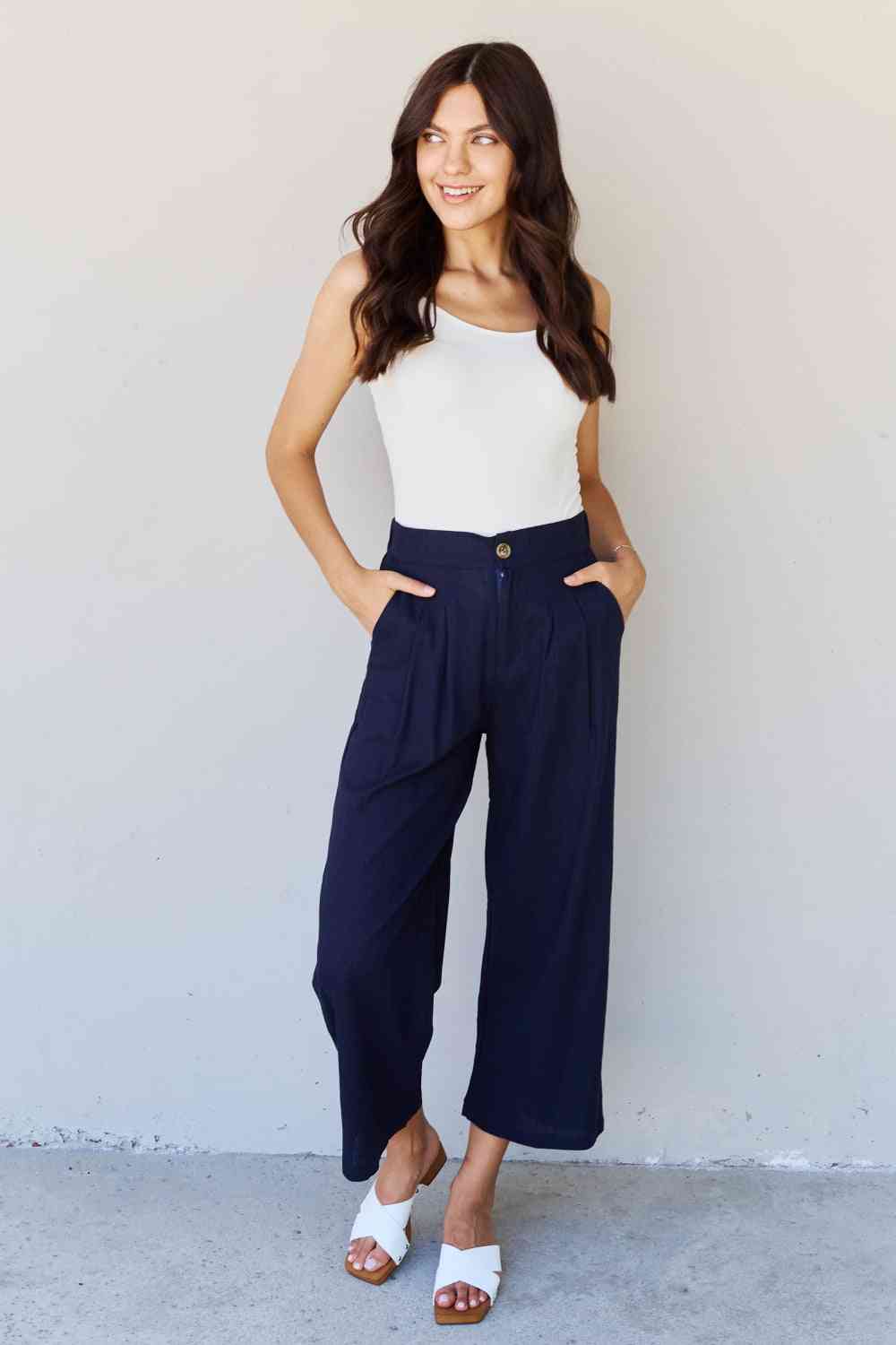 Full Size Pleated Detail Linen Pants