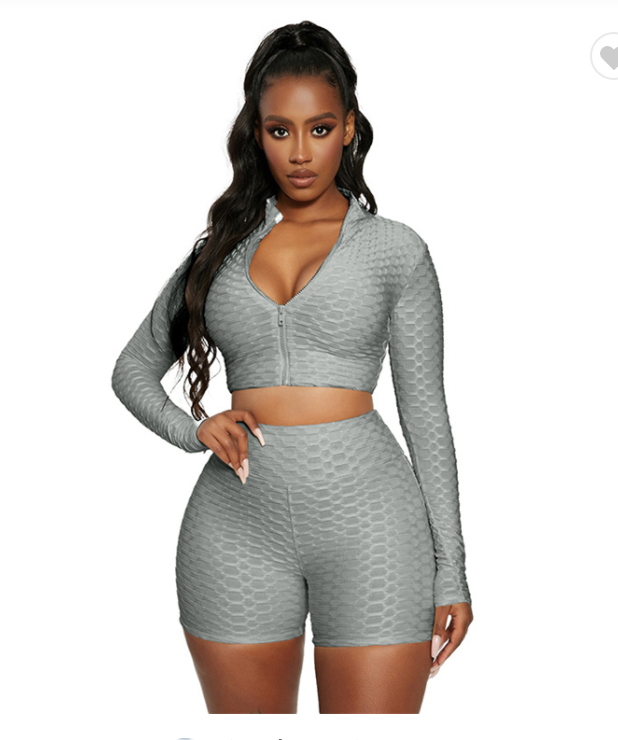 Long Sleeve Solid Color Fitness 2 Piece Suit