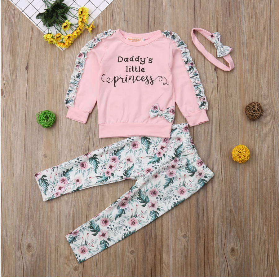 Girls 3 Piece Long Sleeve Floral Ruffle Outfit