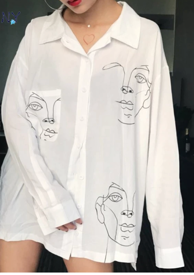 Women's Face Printing Full Sleeve Long Shirt Blouse