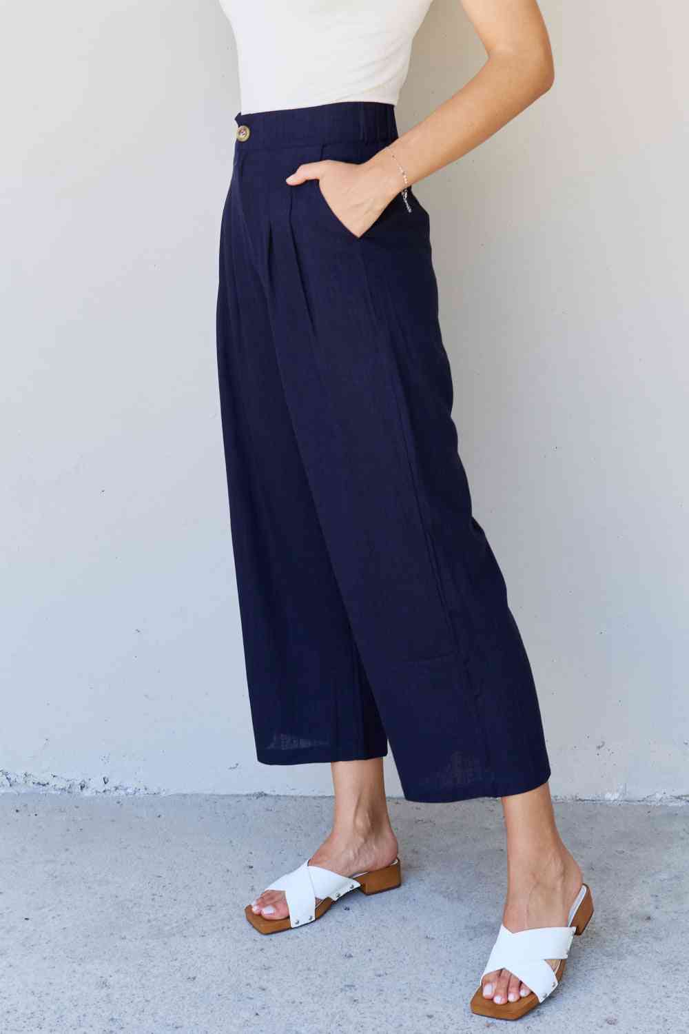 Full Size Pleated Detail Linen Pants