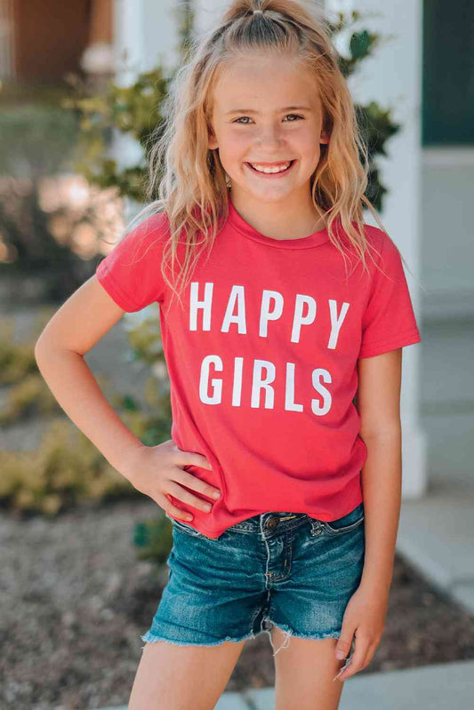 Girls Happy Girls Letter Graphic Short Sleeve T-Shirt