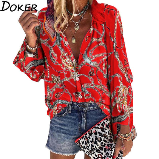 Womens V-neck Long Sleeve Blouse