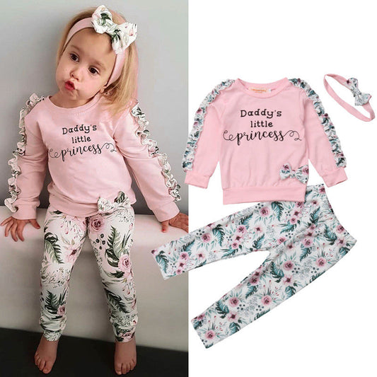 Girls 3 Piece Long Sleeve Floral Ruffle Outfit