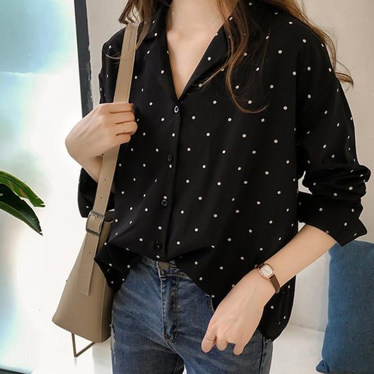 Womens Long Sleeve Polka Dot Blouse