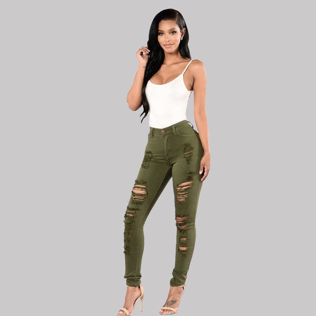 Womens Stretch Ripped Skinny Jeans