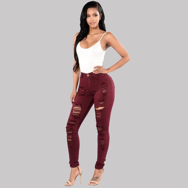 Womens Stretch Ripped Skinny Jeans