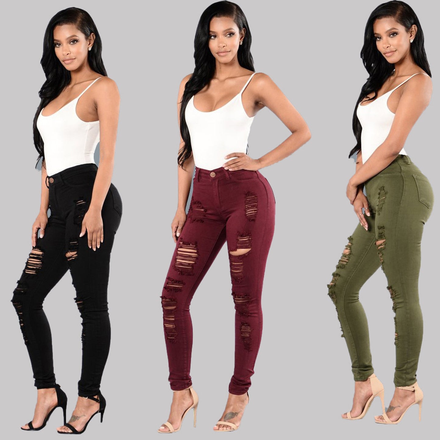 Womens Stretch Ripped Skinny Jeans