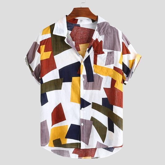 Mens Loose Hawaiiann Printed Shirt