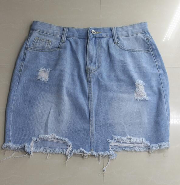 Womens Light Blue Jean High-Waisted Skirt