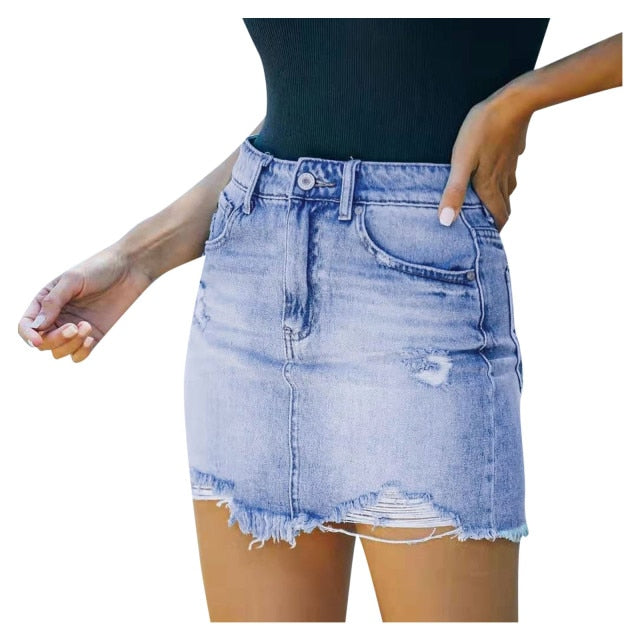 Womens Light Blue Jean High-Waisted Skirt