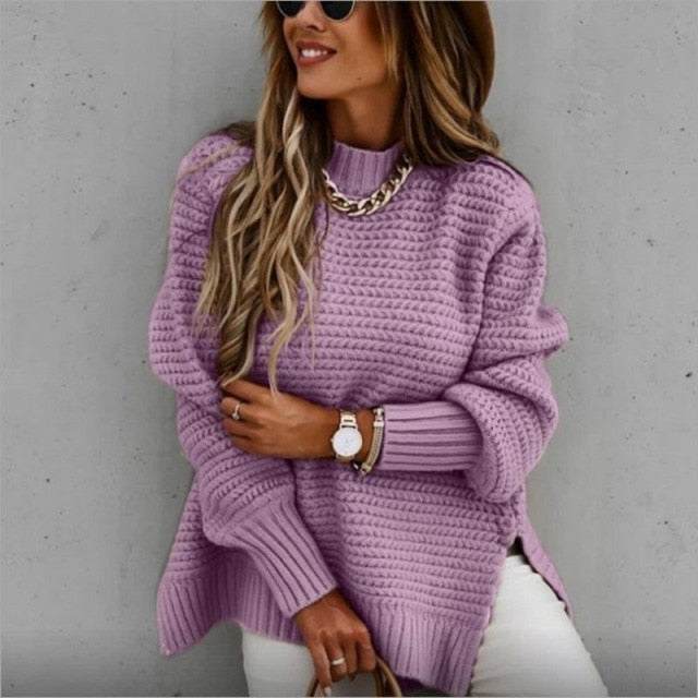 Womens Knitted Mock Neck Sweater