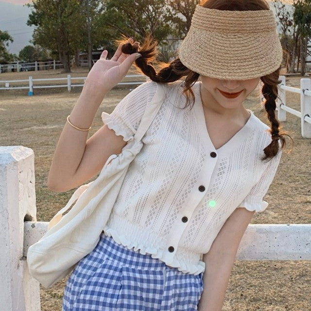 Women V-neck Ruffled Shirt