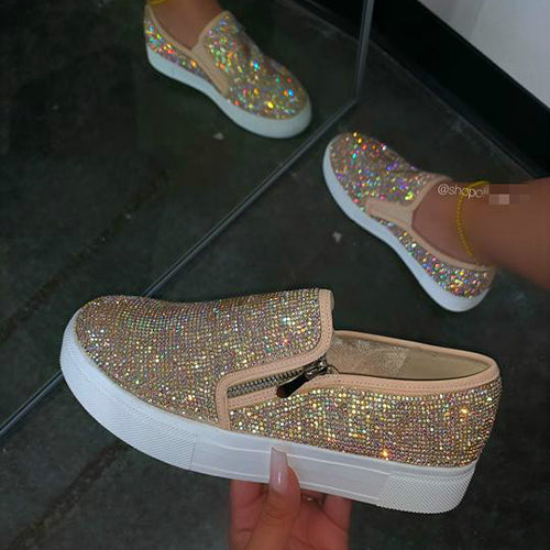 Womens Rhinestone Slip On Shoes