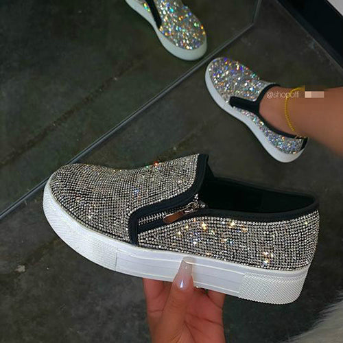 Womens Rhinestone Slip On Shoes