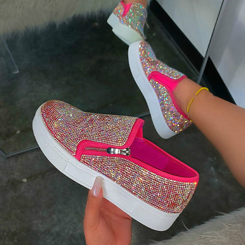 Womens Rhinestone Slip On Shoes